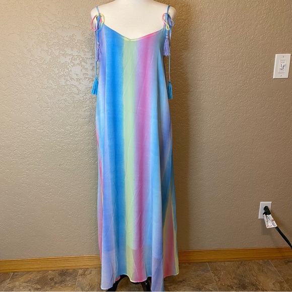 NWT Davi and Dani Rainbow Multi Ombre Tassel Tie Maxi Dress Size M - Picture 1 of 13